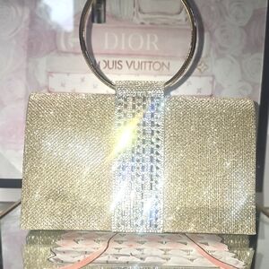Blush Evening‎ Bag A Glamorous Gold & Crystal Clutch, Braclet Hoop Handle NEW
